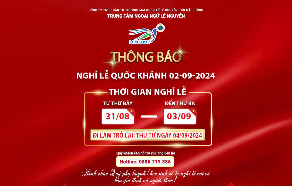 Thông báo nghỉ lễ Quốc khánh 2/9